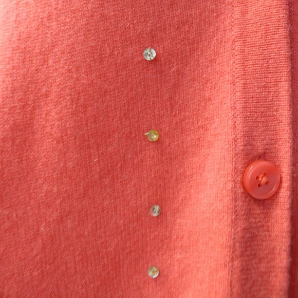 Garnet Hill Women’s Colorblock Cashmere Cardigan Size Medium Coral Pink and tan - Picture 10 of 16